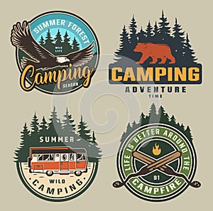 Vintage summer camping colorful badges