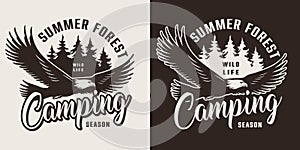 Vintage summer camping monochrome label