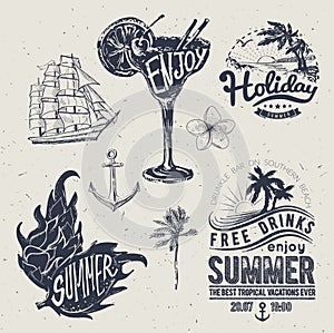 Vintage summer typography design with labels, i