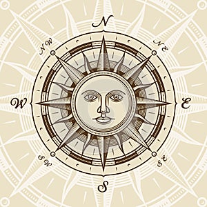 Vintage sun compass rose
