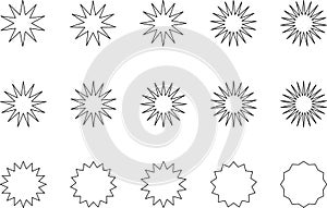 Vintage sun icon. Sun star icons or logo collection. Sun rays. Radial sunset beams. Fireworks. Vector illustration.