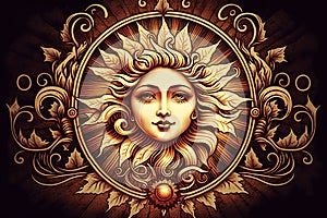 Vintage sun. Sacred geometry, esoteric philosophies, religion, philosophy, spirituality, occultism, science, magic, tattoo photo