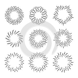 Vintage Sunburst Explosion Hand drawn Design Elements Fireworks Black Rays. Set of Black Sunbursts Graphic Elements.