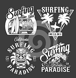 Vintage surf monochrome emblems