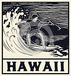 Vintage surf print. Tee graphic design