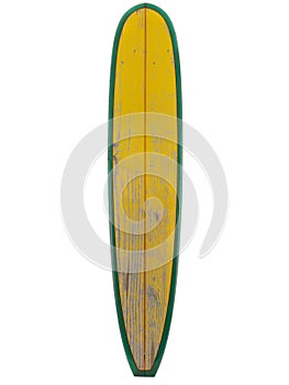 Vintage surfboard yellow color isolated on white