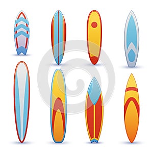 Vintage surfboards with cool graphic design vector set