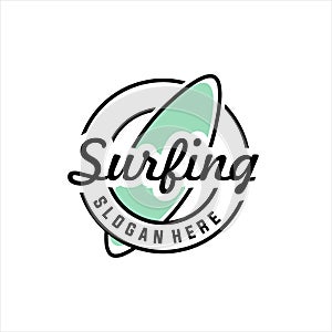 Vintage surfing board graphics, logos, labels and emblems