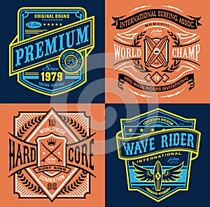 Vintage surfing emblem t-shirt graphics