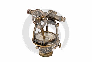 Vintage Surveyors Level (Transit, Theodolite) with Compass isolated on White.