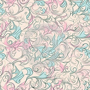 Vintage Swirls Seamless Pattern: Victorian-Inspired, Pastel Colors, Antique Wallpaper