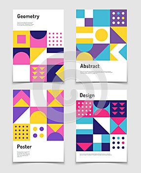 Vintage swiss graphic, geometric bauhaus shapes. Vector posters in minimal modernism style