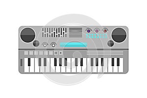 Vintage synthesizer musical equipment flat design vector illustration and classical white black musical keyboard sound