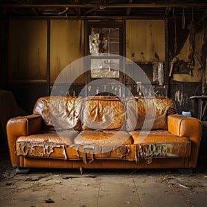 Vintage Synthetic Leather Couch With Rustic Charm photo