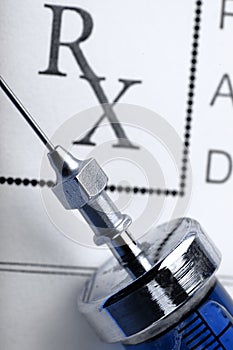 Vintage syringe with drug on RX blank