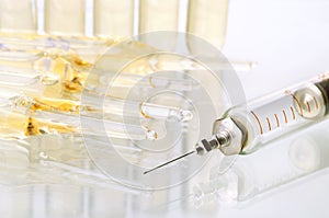 Vintage syringe and glass vials