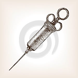 Vintage syringe sketch vector illustration photo