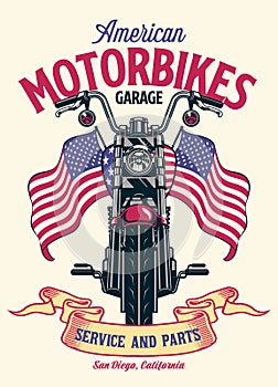 Vintage T-shirt Design of American Motorbikes Garage photo