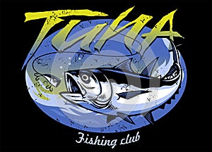 Vintage t-shirt design of tuna fishing with texture