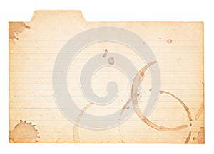 Vintage Tabbed Index Card With Coffee Stains
