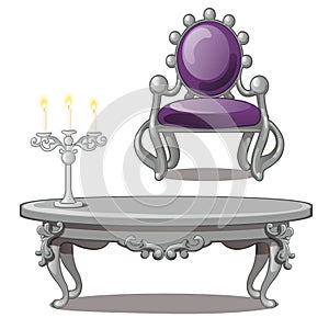 Vintage table with candle and chair isolated on a white background. Vector illustration.