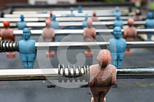 Vintage table football box with player close up