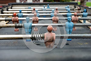 Vintage table football box with player close up