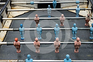 Vintage table football box with player close up