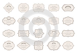 Vintage tag labels. Ornamental retro badges, decorative frame shapes and elegant label for wedding design elements