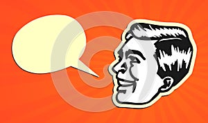 Vintage Talking head of man with speech bubble