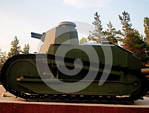 Vintage tank "Russian Renault". Old Soviet military equipment