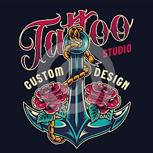 Vintage tattoo studio colorful label