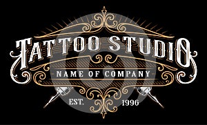 Vintage tattoo studio emblem_2 for dark background