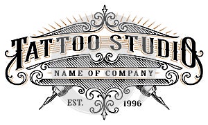 Vintage tattoo studio emblem_2 for white background