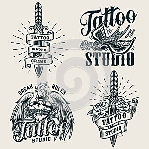 Vintage tattoo studio monochrome logos