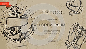 Vintage Tattoo Symbols Monochrome Template