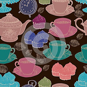 Vintage tea background. seamless pattern