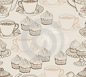 Vintage tea background. seamless pattern
