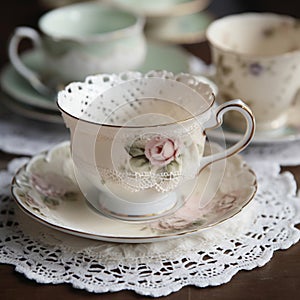 vintage tea cups - elegant still life photography