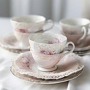 vintage tea cups - elegant still life photography