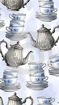 Vintage Tea Cups and Teapots Pattern