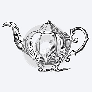 Vintage tea pot engraving