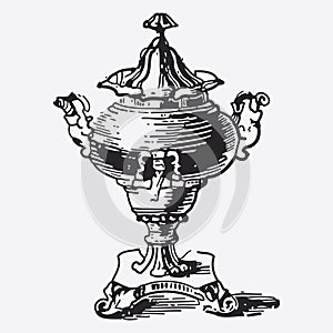 Vintage tea pot engraving