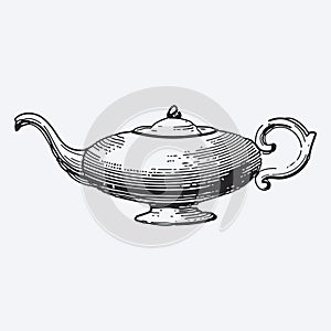 Vintage tea pot engraving