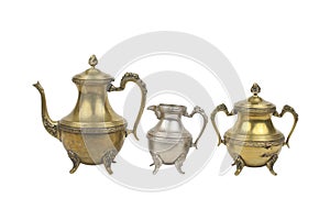 Vintage tea service on isolated white background