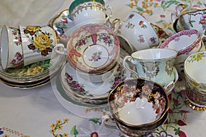 Vintage teacups and saucers photo