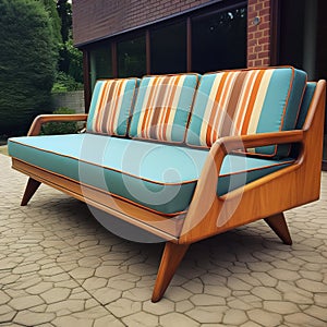 Vintage Teak Sofa: Mid-century Bench-inspired Retro Design