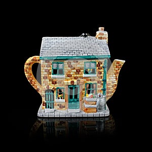 Vintage teapot in the shape of a house. retro chainfe service. coffee service.