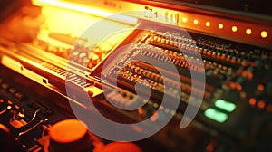 Vintage Technology with SRAM Chips in Glowing Ambient Light