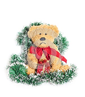 Vintage teddy bear over christmas decoration